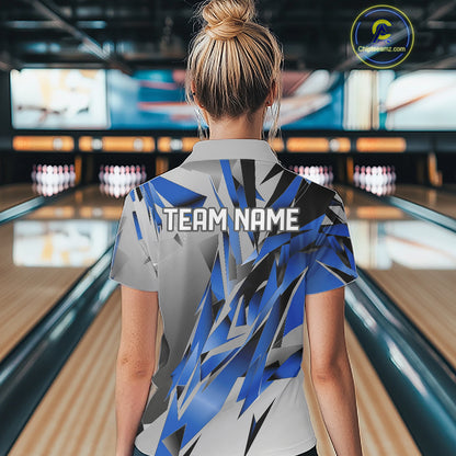 Blue And Gray Custom Bowling Jersey, Matching Bowling Team Women Quarter-Zip Shirt  IPHW12252
