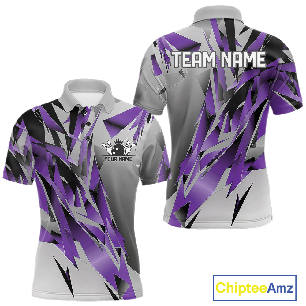 Purple And Gray Custom Bowling Jersey, Matching Bowling Team Men Polo Shirt Bowler Gift IPHW12253