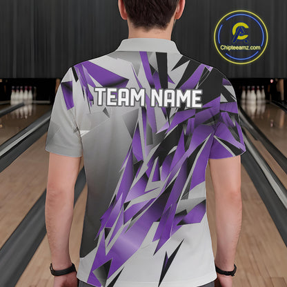 Purple And Gray Custom Bowling Jersey, Matching Bowling Team Men Polo Shirt Bowler Gift IPHW12253