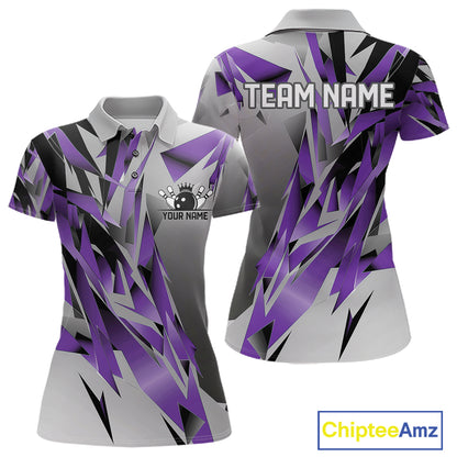 Purple And Gray Custom Bowling Jersey, Matching Bowling Team Women Polo Shirt Bowler Gift IPHW12253