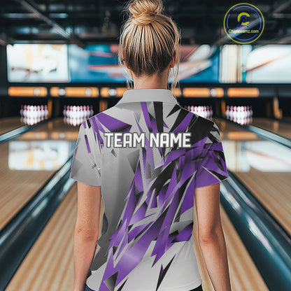 Purple And Gray Custom Bowling Jersey, Matching Bowling Team Women Polo Shirt Bowler Gift IPHW12253