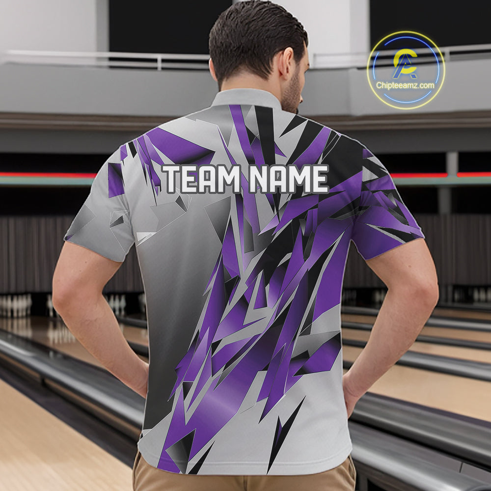 Purple And Gray Custom Bowling Jersey, Matching Bowling Team Men Quarter Zip Shirt Bowler Gift IPHW12253