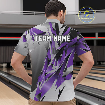 Purple And Gray Custom Bowling Jersey, Matching Bowling Team Men Quarter Zip Shirt Bowler Gift IPHW12253