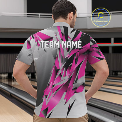 Pink And Gray Custom Bowling Jersey, Matching Bowling Team Men Quarter Zip Shirt Bowler Gift IPHW12254