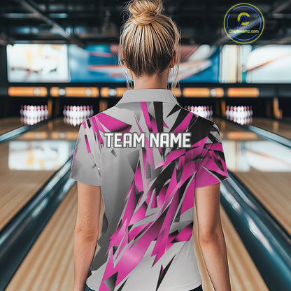 Pink And Gray Custom Bowling Jersey, Matching Bowling Team Women Quarter-Zip Shirt  IPHW12254