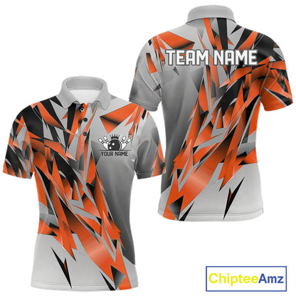Orange And Gray Custom Bowling Jersey, Matching Bowling Team Men Polo Shirt Bowler Gift IPHW12255