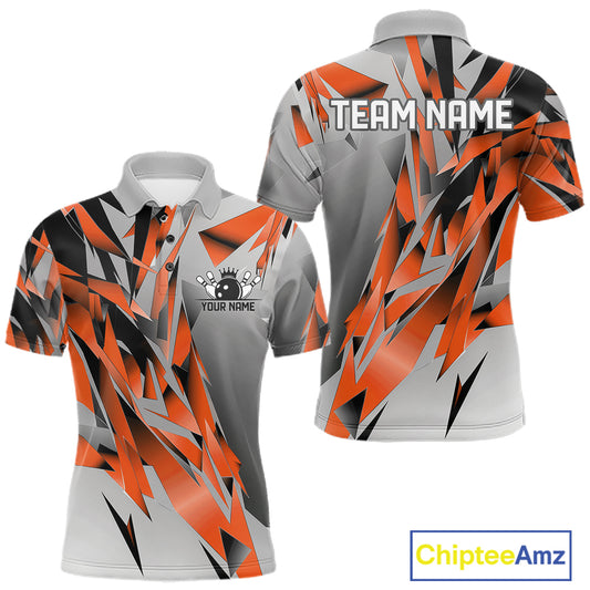 Orange And Gray Custom Bowling Jersey, Matching Bowling Team Men Polo Shirt Bowler Gift IPHW12255