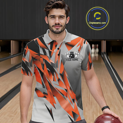 Orange And Gray Custom Bowling Jersey, Matching Bowling Team Men Polo Shirt Bowler Gift IPHW12255