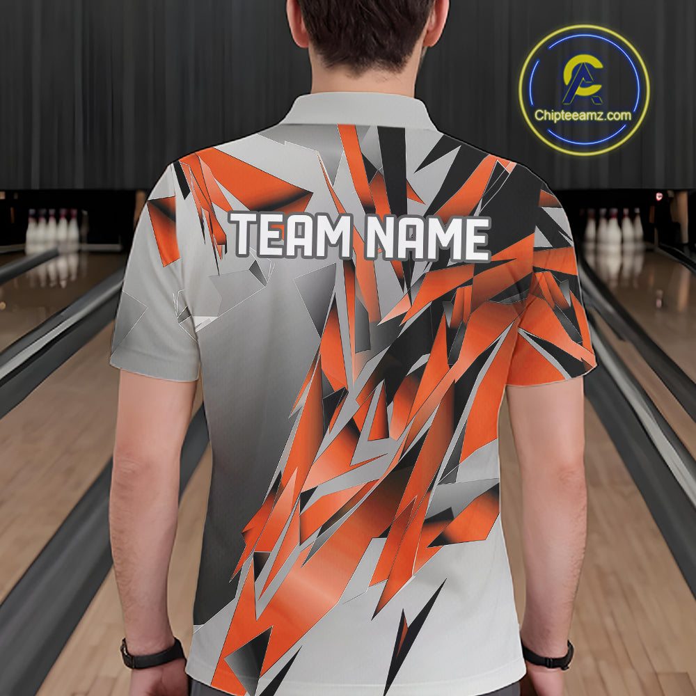 Orange And Gray Custom Bowling Jersey, Matching Bowling Team Men Polo Shirt Bowler Gift IPHW12255