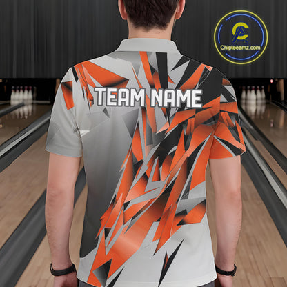 Orange And Gray Custom Bowling Jersey, Matching Bowling Team Men Polo Shirt Bowler Gift IPHW12255