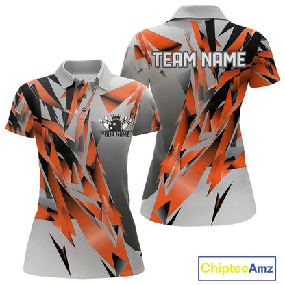 Orange And Gray Custom Bowling Jersey, Matching Bowling Team Women Polo Shirt Bowler Gift IPHW12255