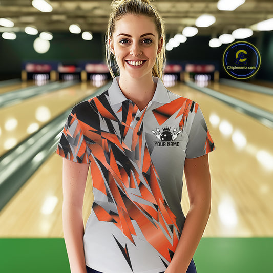 Orange And Gray Custom Bowling Jersey, Matching Bowling Team Women Polo Shirt Bowler Gift IPHW12255