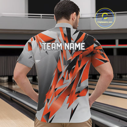 Orange And Gray Custom Bowling Jersey, Matching Bowling Team Men Quarter Zip Shirt Bowler Gift IPHW12255