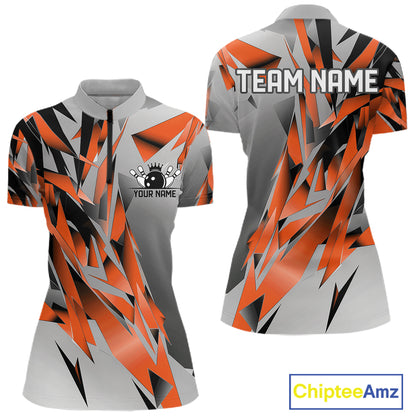 Orange And Gray Custom Bowling Jersey, Matching Bowling Team Women Quarter-Zip Shirt  IPHW12255