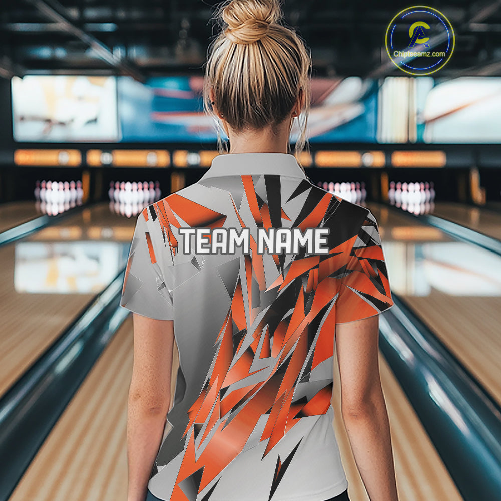 Orange And Gray Custom Bowling Jersey, Matching Bowling Team Women Quarter-Zip Shirt  IPHW12255