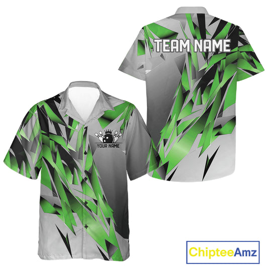 Green And Gray Custom Bowling Jersey, Matching Bowling Team Men And Women Button Up Shirt Bowler Gift IPHW12256
