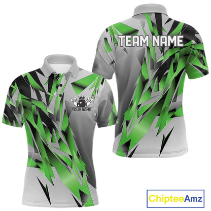 Green And Gray Custom Bowling Jersey, Matching Bowling Team Men Polo Shirt Bowler Gift IPHW12256