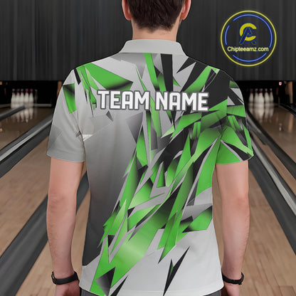 Green And Gray Custom Bowling Jersey, Matching Bowling Team Men Polo Shirt Bowler Gift IPHW12256