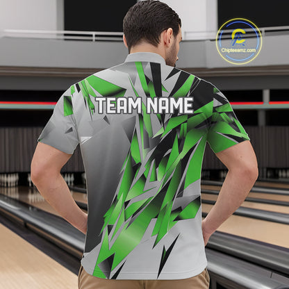 Green And Gray Custom Bowling Jersey, Matching Bowling Team Men Quarter Zip Shirt Bowler Gift IPHW12256