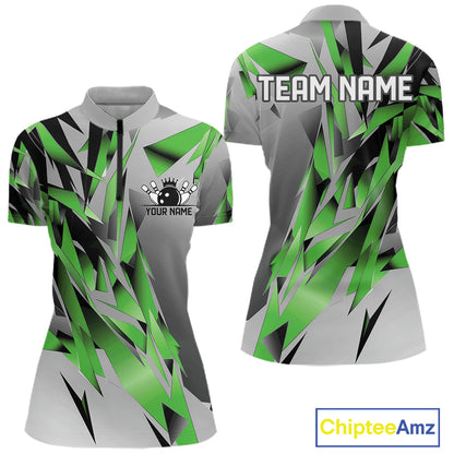 Green And Gray Custom Bowling Jersey, Matching Bowling Team Women Quarter-Zip Shirt  IPHW12256