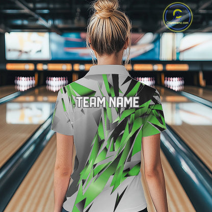 Green And Gray Custom Bowling Jersey, Matching Bowling Team Women Quarter-Zip Shirt  IPHW12256