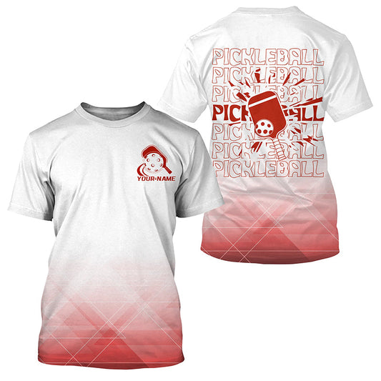 White And Red Custom Pickleball T-Shirts For Men, Pickleball Spirit For Pickleballer IPHW7746