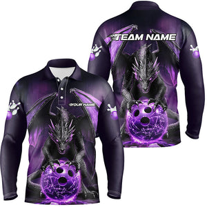 Custom Purple Dragon Bowling Team Shirts For Men, Bowling Tournament Bowler Uniform Outfits IPHW7987