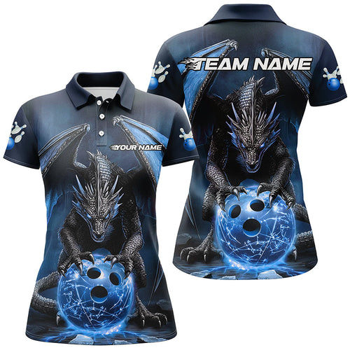 Custom Blue Dragon Bowling Team Shirts For Women, Bowling Tournament Bowler Uniform Outfits IPHW7989