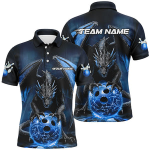 Custom Blue Dragon Bowling Team Shirts For Men, Bowling Tournament Bowler Uniform Outfits IPHW7989