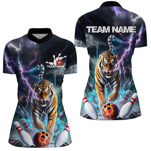 Custom Colorful Thunder Lightning Tiger Ladies Bowling Team Shirts, Bowling League Shirt IPHW7997