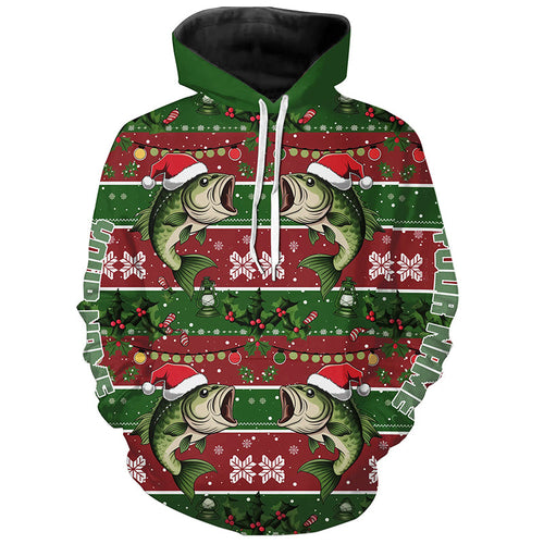 Custom Largemouth Bass Fishing Ugly Sweater Pattern Style All Over Shirts Christmas Fishing Shirt IPHW8004