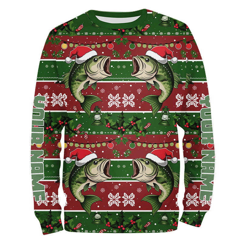 Custom Largemouth Bass Fishing Ugly Sweater Pattern Style All Over Shirts Christmas Fishing Shirt IPHW8004