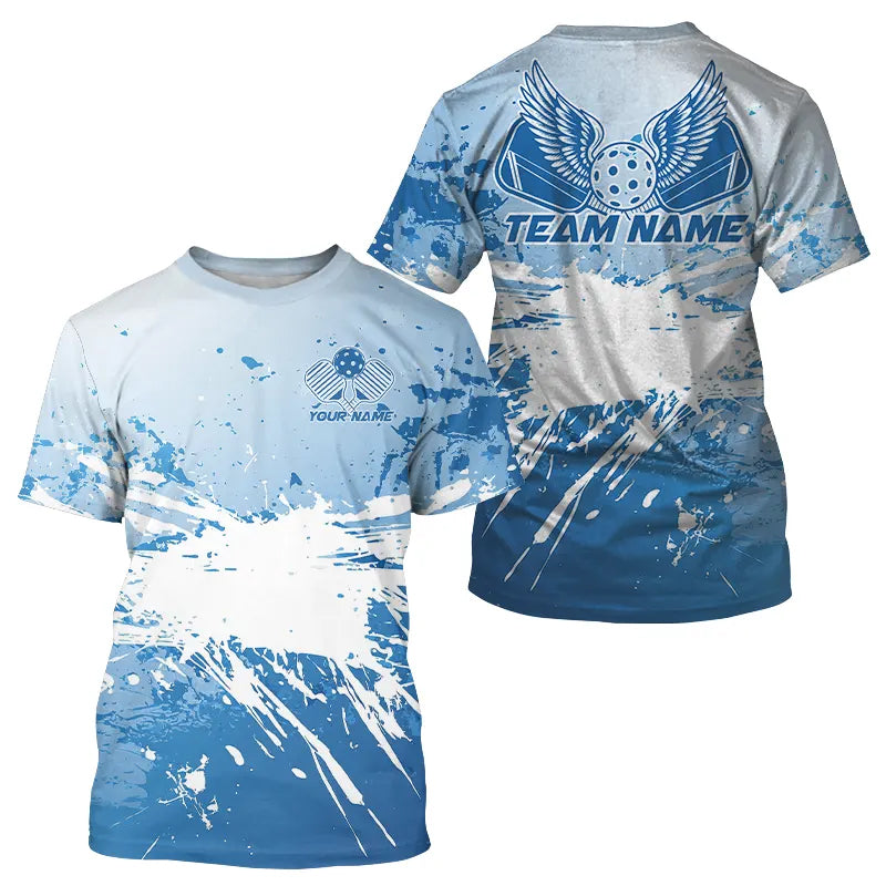 Custom Blue Pickleball Wings Pickleball Team T-Shirts For Men, Outdoor Pickleball Jerseys IPHW8202