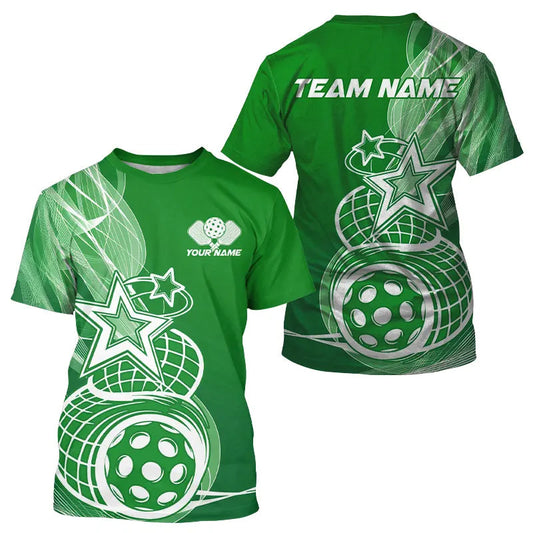 Custom Green Pickleball Star T-Shirts For Men, Outdoor Pickleball Team Uniform IPHW8209