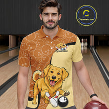Load image into Gallery viewer, Custom Cute Funny Golden Retriever Dog Bowling Men Polo Shirts, Dog Lovers Bowling Shirt IPHW10285
