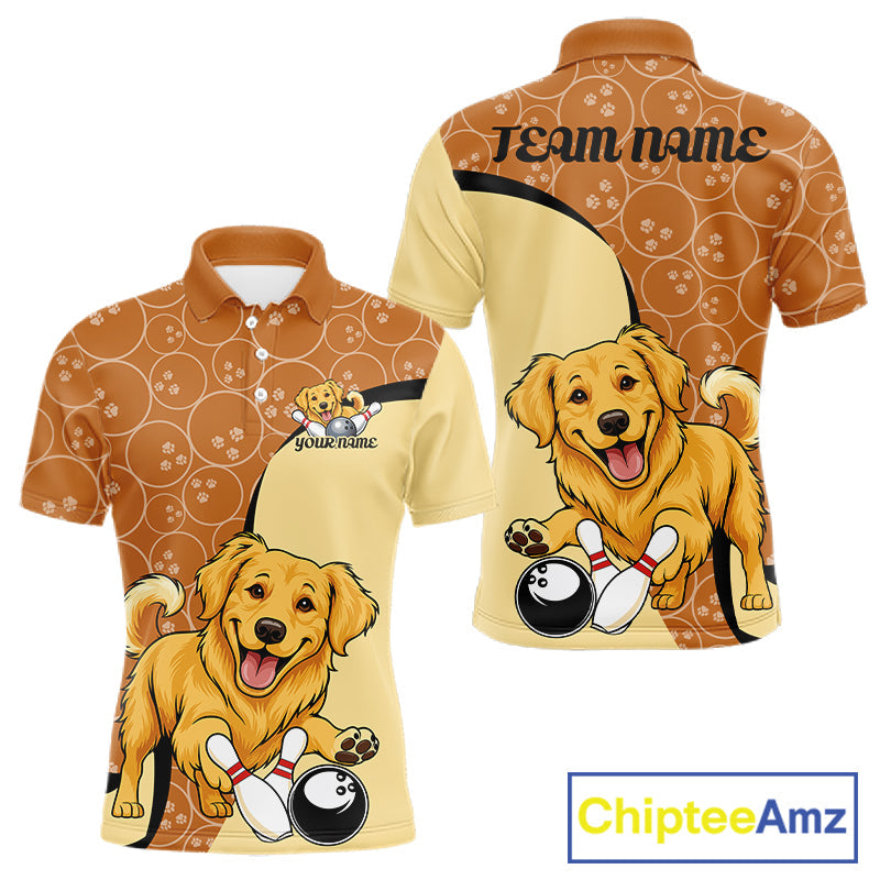 Custom Cute Funny Golden Retriever Dog Bowling Men Polo Shirts, Dog Lovers Bowling Shirt IPHW10285