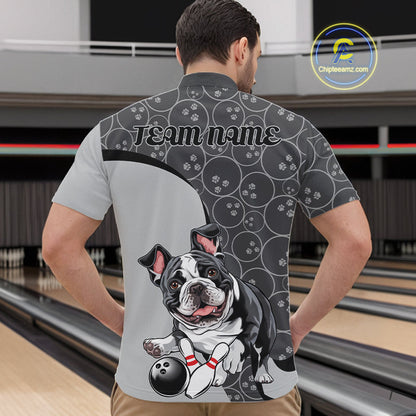Custom Cute Funny French Bulldog Bowling Men Quarter-Zip Shirts, Dog Lovers Bowling Shirt IPHW10286