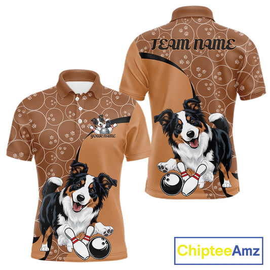 Custom Cute Funny Border Collie Dog Bowling Men Polo Shirts, Dog Lovers Bowling Shirt IPHW10287