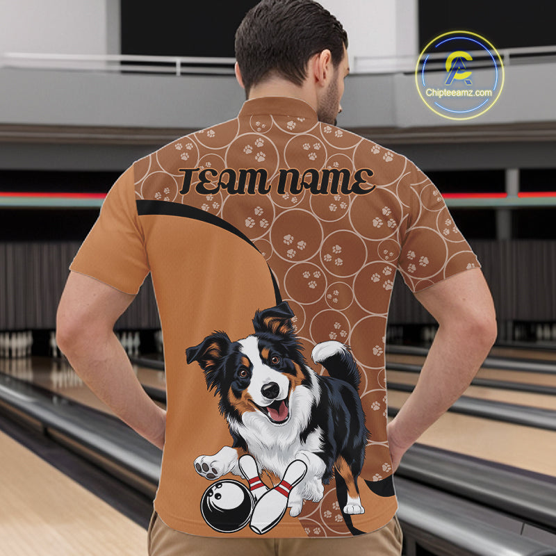 Custom Cute Funny Border Collie Dog Bowling Men Quarter-Zip Shirts, Dog Lovers Bowling Shirt IPHW10287