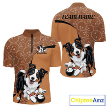 Load image into Gallery viewer, Custom Cute Funny Border Collie Dog Bowling Men Quarter-Zip Shirts, Dog Lovers Bowling Shirt IPHW10287
