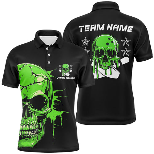 Personalized Multi-Color Bowling Skull Polo, Quarter-Zip Shirts For Bowling Team, Bowling Outfits For Bowlers IPHW5915