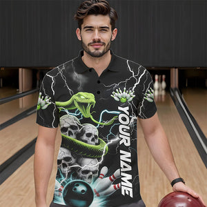 Custom Thunder Lightning Snake Skull Bowling Polo Shirts For Men, Team Bowling Jerseys IPHW8672