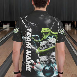 Custom Thunder Lightning Snake Skull Bowling Polo Shirts For Men, Team Bowling Jerseys IPHW8672