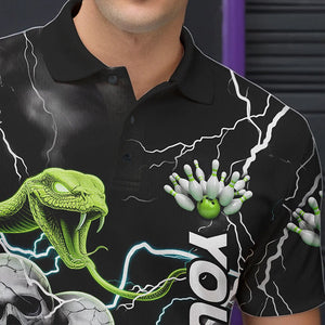 Custom Thunder Lightning Snake Skull Bowling Polo Shirts For Men, Team Bowling Jerseys IPHW8672