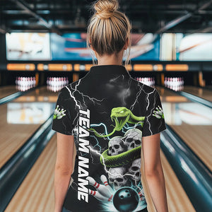 Custom Thunder Lightning Snake Skull Bowling Polo Shirts For Women, Team Bowling Jerseys IPHW8672