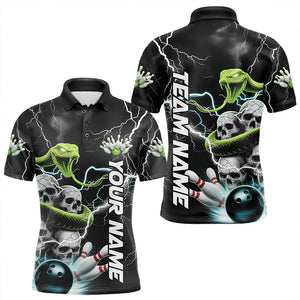 Custom Thunder Lightning Snake Skull Bowling Polo Shirts For Men, Team Bowling Jerseys IPHW8672