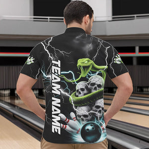 Custom Thunder Lightning Snake Skull Bowling Quarter-Zip Shirts For Men, Team Bowling Jerseys IPHW8672