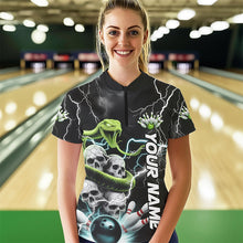 Load image into Gallery viewer, Custom Thunder Lightning Snake Skull Womens Bowling Quarter-Zip Shirt, Team Bowling Jerseys IPHW8672