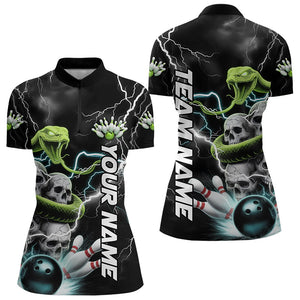 Custom Thunder Lightning Snake Skull Womens Bowling Quarter-Zip Shirt, Team Bowling Jerseys IPHW8672