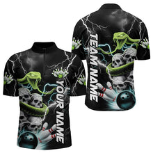 Load image into Gallery viewer, Custom Thunder Lightning Snake Skull Bowling Quarter-Zip Shirts For Men, Team Bowling Jerseys IPHW8672